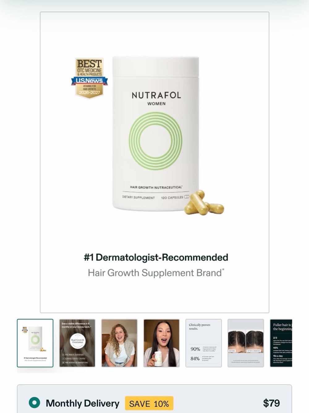 Nutrafol Women Hair Growth Supplement – White with Green Accent